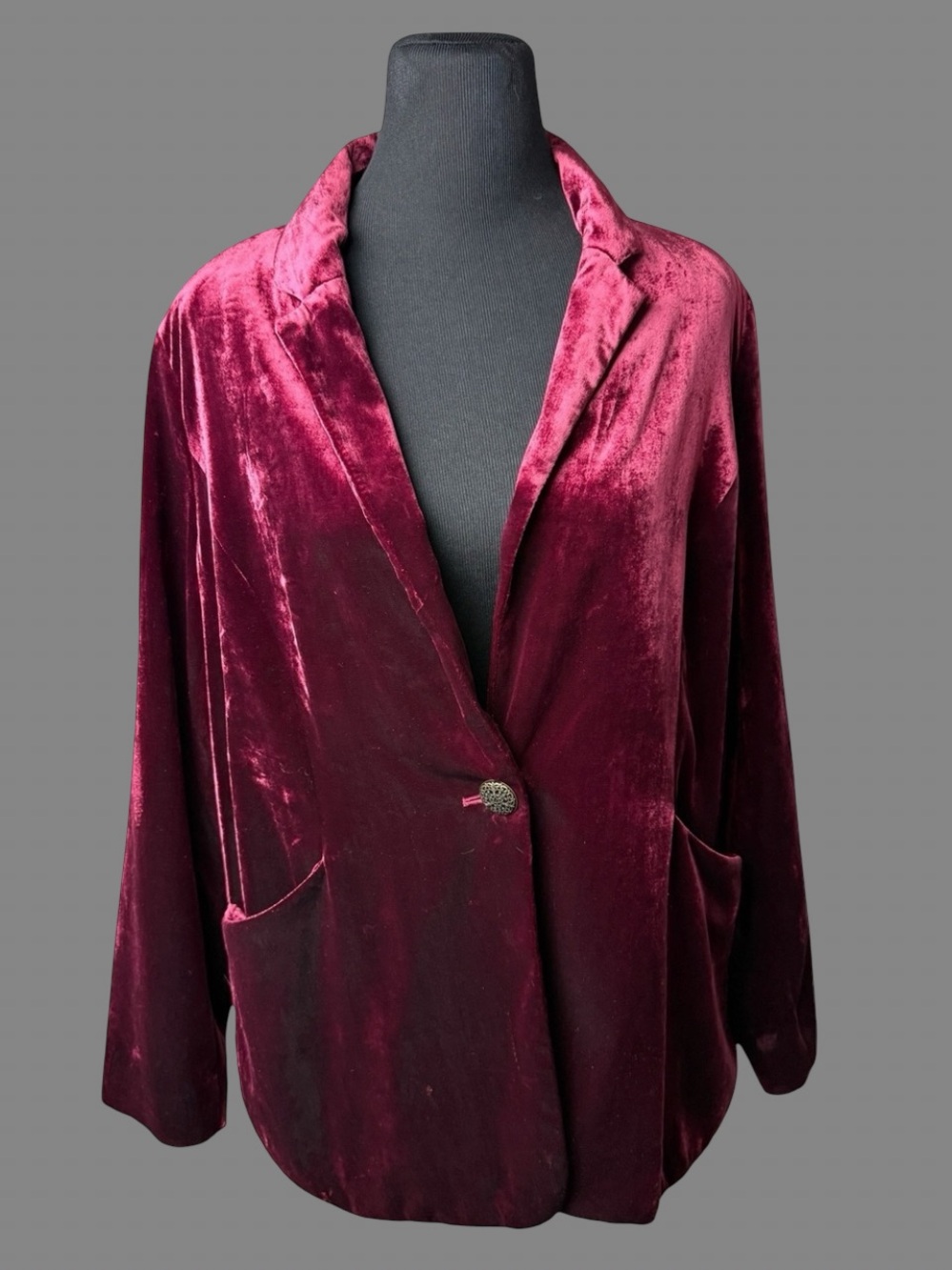 Chico's SZ 2 L 12 Velvet Velour Blazer Jacket Boho Holiday Pinkish Red Office